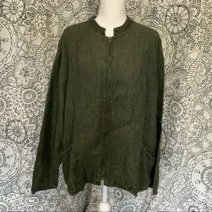 Flax Linen Green Zip Up